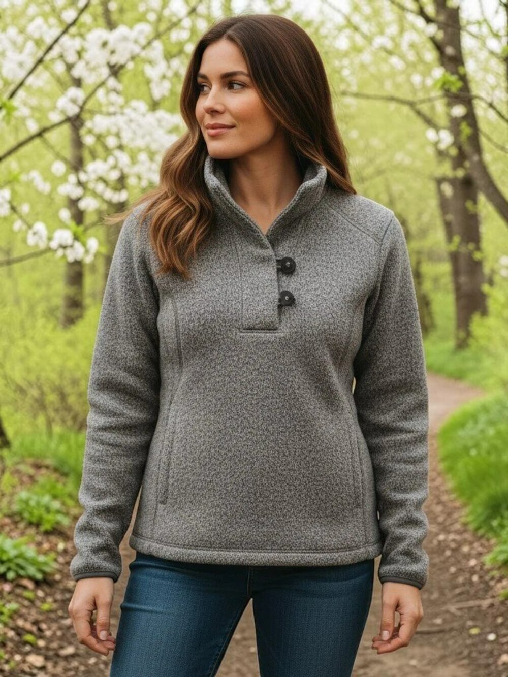 The North Face Womens Medium Gray Long Sleeve Sweater with Toggle Buttons Size M
